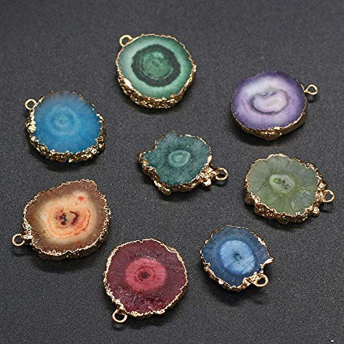 LHJ 5PCS Natural Agate Sheet Pendants Irregular Round Mixed Color Gemstone Stone Pendants Charms Pendants for Necklace Bracelet Jewelry Making
