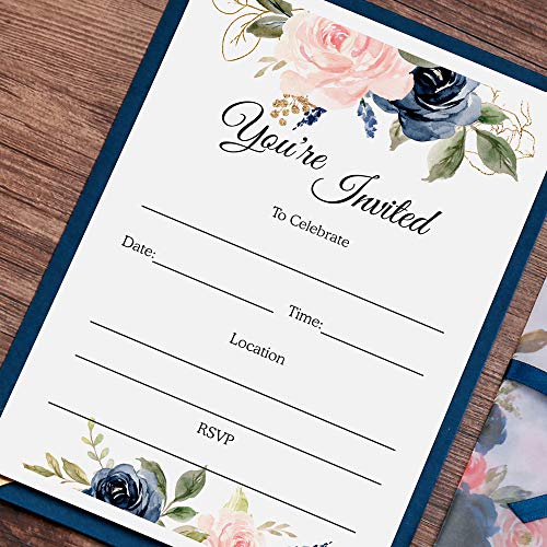 DORIS HOME 25PCS Navy Blue Invitations Cards with Envelopes and Fill-in Inner Sheets for Bridal Shower Invite, Baby Shower Invitations, Wedding, Rehearsal