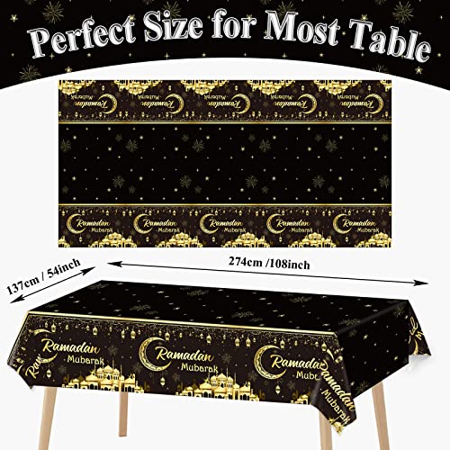 3pcs Ramadan Mubarak Tablecloths Eid Mubarak Party Table Decorations Ramadan Kareem Party Decorations Supplies Black and Golden Rectangle Table Cover for Eid Al-fitr Dinning Room Party Favors