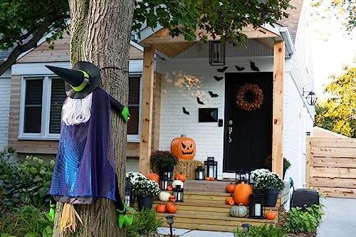 POPGIFTU 64" Large Crashing Witch Decor, Funny Witch Crashing into Tree Halloween Outdoor Decorations, Hanging into Tree/Door/Garden/Yard/Indoor/Outside Halloween Flying Witches Props Ornaments