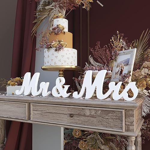 VIOPVERY Wedding Decorations Set,Large Mr and Mrs Sign & Just Married Banner,Mr & Mrs Signs for Wedding Table,Wooden Letters Sweetheart Table,Photo Props Wedding Decorations for Anniversary,White