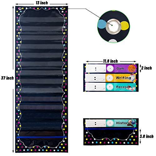 Daily Schedule Pocket Chart Educational Pocket Chart for Classroom Office Home Teachers Preschool Activity Supplies 15 Pockets 14 Double-Sided Reusable Dry-Eraser Card 13 x 37 Inches