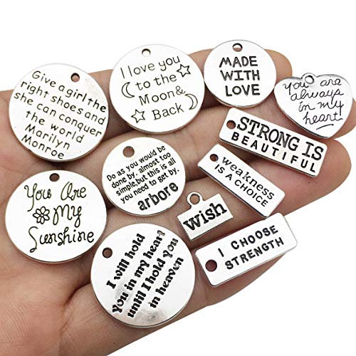 iloveDIYbeads 30pcs Inspiration Words Charms Craft Supplies Mixed Pendants Beads Charms Pendants for Crafting, Jewelry Findings Making Accessory for DIY Necklace Bracelet (M044)