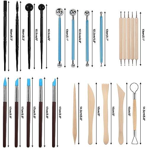 RUBFAC, 24pcs Polymer Clay Tools, Modeling, Sculpting Dotting Tools Set Pottery Tools with Air Dry Ball Stylus, Rock Painting Kit for Sculpture Pottery