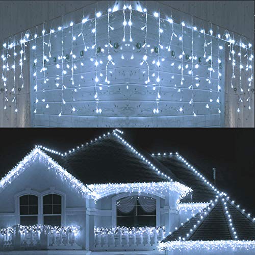 Toodour Christmas Icicle Lights Outdoor, 360 LED 29.5ft 8 Modes Fairy Icicle String Lights with 60 Drops, Led Christmas Twinkle Lights for Holiday, Party, Wedding, Eaves, Christmas Decorations (White)