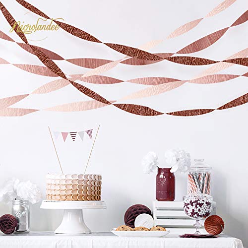 NICROLANDEE Wedding Party Supplies - 8 Rolls Rose Gold Crepe Paper Streamers Tassels Streamer Paper for Wedding Valentine's Day Birthday Baby Bridal Shower Family Gathering Decorations, 82ft Long