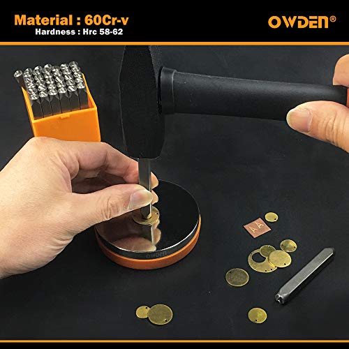 OWDEN Professional 36Pcs.Steel Metal Alphabet and Figure Punch Set (5/32”) 4mm Uppercase,Steel Number and Letter Punch Set, Jewelry Craft Stamping Tool.