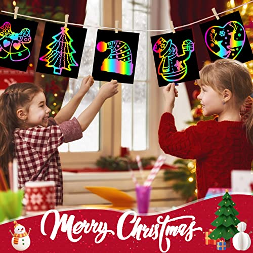 ZMLM Scratch Paper Art Set, 60 Pcs Rainbow Magic Scratch Paper for Kids Black Scratch Off Art Crafts Kits Notes with 5 Wooden Stylus for Girls Boys Toy Halloween Party Game Christmas Birthday Gift