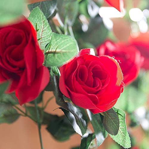 SWSTINLING 2 Pack (16FT) Artificial Rose Vine Flowers Plants Fake Flower Vine for Wedding Home Party Garden Craft Art Decor Red