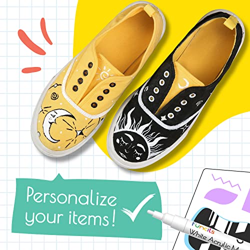 Funcils 5 Acrylic White Paint Pens - Fine & Jumbo Size Ink Pens (1mm, 3mm, 6mm, 10mm, 15mm) - Permanent White Marker Ink for Rock Painting, Fabric, Tire, Metal, Wood, Canvas, Glass, Plastic, Ceramic