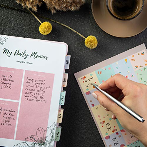 DiverseBee Laminated Planner Monthly Tabs, 24 Peel and Stick Tabs for Notebooks (12 Month Tabs and 12 Blank Tabs), Calendar Monthly Tab Stickers/Dividers (Assorted), Medium