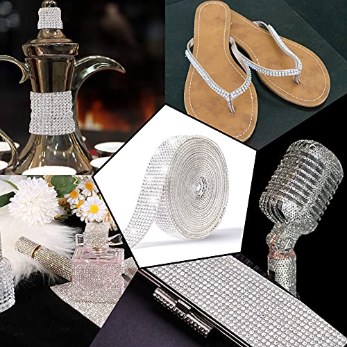 Berenlu Self Adhesive Crystal Rhinestone Diamond Ribbon，Rhinestone Decorative Sticker with 2mm Rhinestones, Diamond Crystal Sticker for Car Decoration or DIY Crafts (Silver, 0.51 Inch x 3Yards)