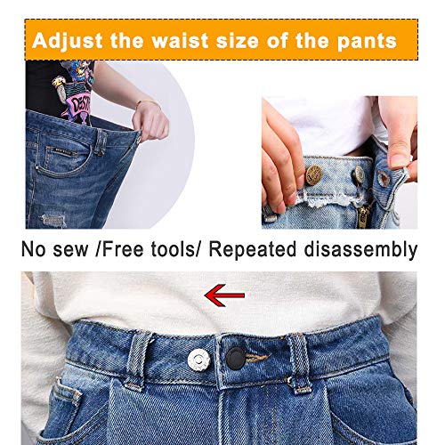 Button pins for Jeans, No Sew and No Tools Instant Jean Button Pins for Pants,4 Sets Replacement Buttons, Simple Installation, Reusable and Adjustable