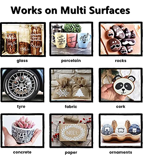 Black Paint Pens for Rock Painting, Stone, Ceramic, Metal, Glass, Wood, Fabric, Canvas, 6 Pack Permanent Oil Based Paint Markers, Medium Tip, 2 Extra Chisel Tips, High Volume Ink, 2X Lifespan