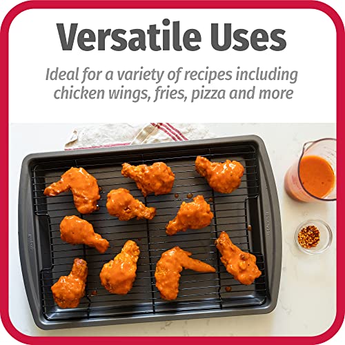 GoodCook 15" x 10.5" Premium Nonstick Carbon Steel Crispy Bacon Multipurpose Baking Pan Set, Dark Gray