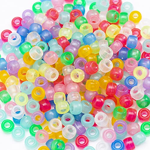 1000 Pcs Acrylic 9 Color Pony Beads 6x9mm Bulk Glow in The Dark for Bracelet Making Hair Beads for Braids