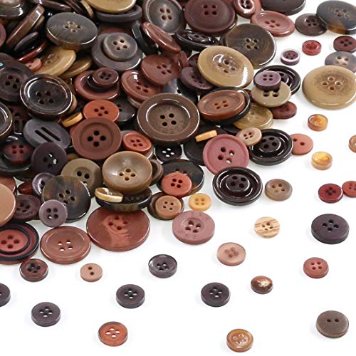 Swpeet 1000Pcs Christmas Brown Craft Buttons, 2 and 4 Holes Brown Round Craft Resin Sewing Buttons Suitable for Christmas Sewing Decorations, Art & Crafts Projects DIY Decoration - Brown