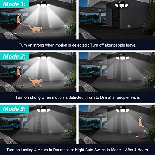Tuffenough Solar Outdoor Lights 2500LM 210 LED Security Lights with Remote Control,3 Heads Motion Sensor Lights, IP65 Waterproof,270° Wide Angle Flood Wall Lights with 3 Modes(1 Packs)