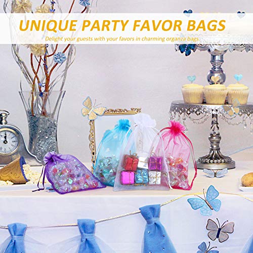 Angooni 100PCS Blue Sheer Organza Bags Gift Drawstring Pouch for Jewelry Party Wedding Favor Party Festival Candy Bags (4x6)