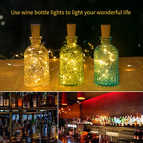 Wine Bottle Lights with Cork, 10 Pack 20 LED Waterproof Battery Operated Cork Lights, Silver Wire Mini Fairy Lights for Liquor Bottles DIY Party Bar Christmas Holiday Wedding Déco