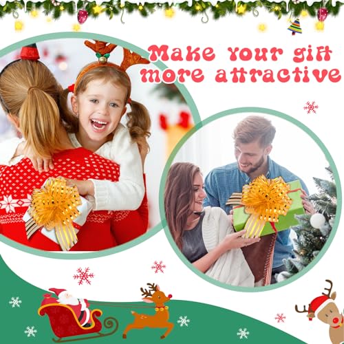 12 Pieces Pull Bow Large Organza Gift Wrapping Pull Bows with Ribbon for Christmas Presents Wedding Gift Wrapping Baskets (Gold,6 inch)