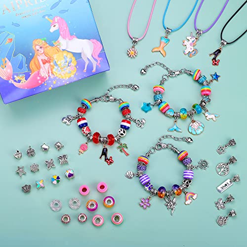 AIPRIDY Charm Bracelet Making Kit,DIY Craft for Girls, Unicorn Mermaid Crafts Gifts Set for Arts and Crafts for Girls Teens Ages 6-12 (125 Pieces)