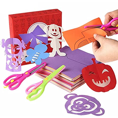 QIAONIUNIU Fun Paper-Cut Set; Paper Cutting; Paper Art; Scissor Skills Activity Cutting Book; Kids Scissors Crafts Kits Preschool-120 Pages with A Pair of Child-Safe Scissors