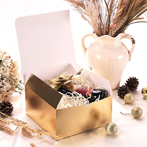 MALICPLUS 10 Gold Gift Boxes 8x8x4 Inches Premium Gift Boxes Paper Gift Boxes with Lids, Bridesmaid Proposal Boxes, Boxes for Gifts Grass Texture Gold