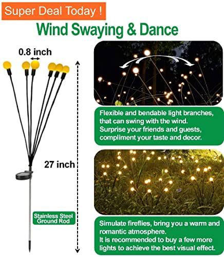 SIOTMERA 8 Counts Solar Lights Outdoor Waterproof IPX5, Solar Garden Lights, Firefly Garden Lights Solar Outdoor Lights, Christmas Lights Outdoor Decor, for Yard Patio Pathway Garden Decor