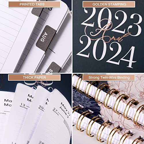 Planner 2023-2024 - Jul.2023 - Jun.2024, Academic Planner/Calendar 2023-2024, 2023-2024 Planner Weekly and Monthly, 8" x 10", Marked Tabs, Flexible Cover, Thick Paper, Perfect for Life Organizing - Engraved Art Floral