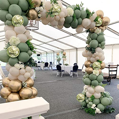 Sage Green Gold Balloons Garland Kit,130 pcs Olive Green Gold Confetti Blush Balloons Arch for Birthday Baby Shower Bridal Shower Engagement Wild One Party Decor…