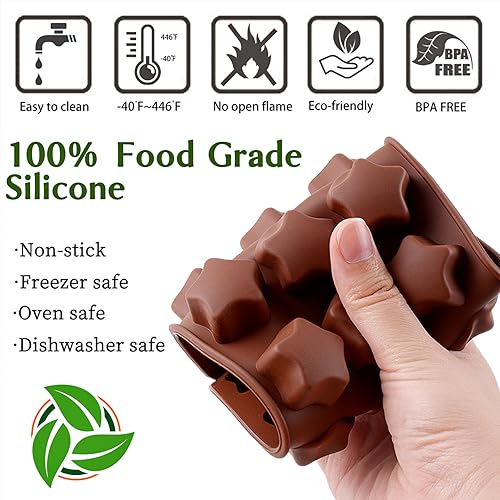 JOERSH Silicone Chocolate Molds for Fat Bombs Snacks & Truffles, 5PCS 93-Cavity Caramel Hard Candy Mold (Square, Round, Heart, Star, Flower Shapes)
