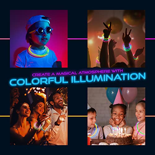 Glow Sticks Party Pack - 240 PCS Includes, 100 Pcs 8' Glow sticks,10 Pcs Ultra-Bright 6' Glow Sticks, And All Exciting Accessories – Create Glow In The Dark Necklaces, Bracelets, Glasses, Headbands, Balls, Flowers
