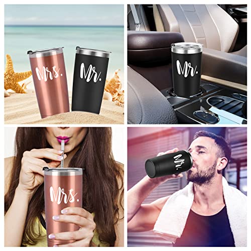 CozyHome Mr and Mrs Tumbler Set of 2, Gifts for Newlyweds Couples Wife Bride To Be Newly Engaged Bridal Shower Wedding Engagement, 20 oz Stainless Steel Insulated Travel with Lids, Black & Rose Gold