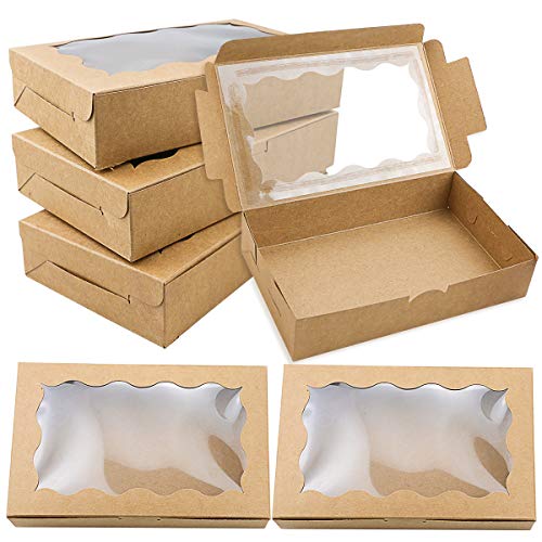 BILLIOTEAM 30 Pack Kraft Cookie Box with Clear Window,Small Gift Box Container for Dessert Pastry Candy Packaging,Wedding,Party,Christmas,Birthday,Baby Shower(7" x 4 3/8" x 1 1/2")