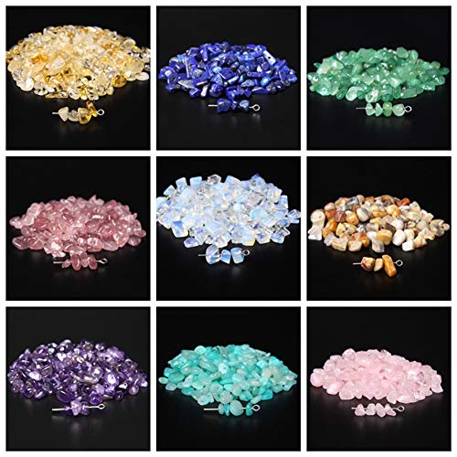 Natural Chip Stone Beads Multicolor 5-8mm About 400 Pieces Irregular Gemstones Healing Crystal Loose Rocks Bead Hole Drilled DIY for Bracelet Jewelry Making Crafting (5-8mm, Multicolor)