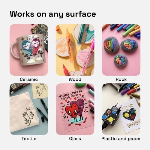 ARTISTRO 12 Acrylic Paint Pens for Fabric, Canvas, Rock, Glass, Wood - 3mm Medium Tip Paint Markers-Ideal Art Supplies for Adults and Kids