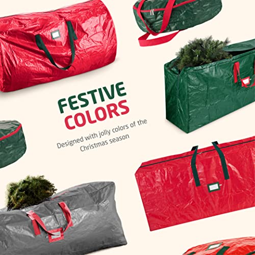 Zober Large Christmas Tree Storage Bag - Fits Up to 9 ft Tall Holiday Artificial Disassembled Trees with Durable Reinforced Handles & Dual Zipper - Waterproof Material Protects from Dust and Moisture (Red)
