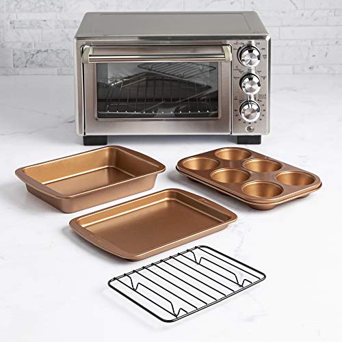 Ecolution Non-Stick Toaster Oven Bakeware Set 4-Piece, Carbon Steel, Easy to Clean and Perfect for Single Servings, Copper