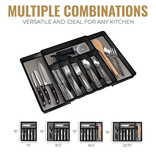 ELTOW Expandable Silverware Drawer Organizer, 8 Compartment Non-Slip & Adjustable Silverware Trays For Kitchen Drawers, Kitchen Organization for Utensils, Cutlery, Flatware Storage - Black
