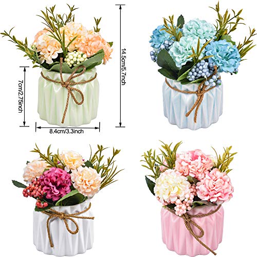 XONOR Artificial Flower Plants – Mini Fake Hydrangea Flowers in Pot for Home Decor Party Wedding Office Patio Table Desk Decoration, Set of 4, 3.3''(D) x 5.5''(H)