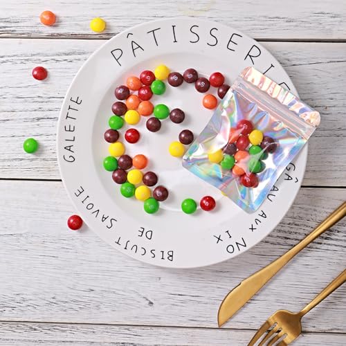 YHJZ 100 Pcs Holographic Bags, 6 x 8" Resealable Smell Proof Bags Resealable Bags for Packaging Ziplock Pouches Bags for Lip Gloss Packaging Mylar Bags for Party Favor Food Storage (6x8 Inch)