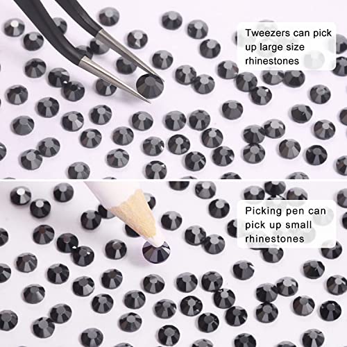 Nibiru 6616pcs Hotfix Rhinestones 5 Mixed Sizes FlatBack Crystal Rhinestones for Crafts Round Glass Gems with Tweezers and Picking Rhinestones Pen(Hematite Black)