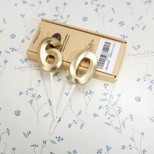 Bailym 60th Birthday Candles,Gold Number 60 Cake Topper for Birthday Decorations Party Decoration