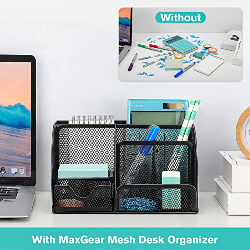 MaxGear Mesh Office Desktop Organizer with Drawer, Metal Stationary Black Desk Caddy, 6 Compartments, 8.7 x 5.5 x 5 inch, 1 Pack