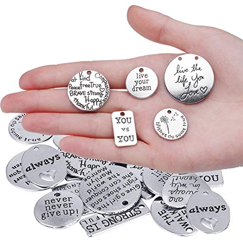 Hicarer 259 Pieces Inspirational Motivational Keychains Charms Bulk Inspirational Words Charms with Open Jump Key Rings for Various DIY Necklaces, Bracelets