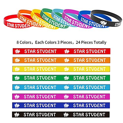Wehhbtye 24PCS Star Student Wristbands-Color Star Student Silicone Bracelets,Star Student rubber Bracelets for School Classroom Teacher Recognition Award, Sports Office Education Activities Kids