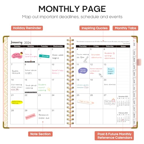 2024 Planner - Weekly and Monthly Planner Spiral Bound, Jan 2024 - Dec 2024, A5 (6.7" x 8.6"), Planner 2024 with Tabs, Inner Pocket, Helps To Keep Track Of Tasks - Pink