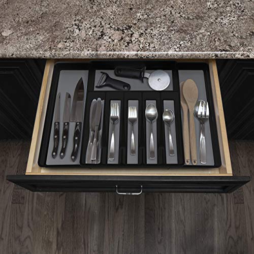 ELTOW Expandable Silverware Drawer Organizer, 8 Compartment Non-Slip & Adjustable Silverware Trays For Kitchen Drawers, Kitchen Organization for Utensils, Cutlery, Flatware Storage - Black