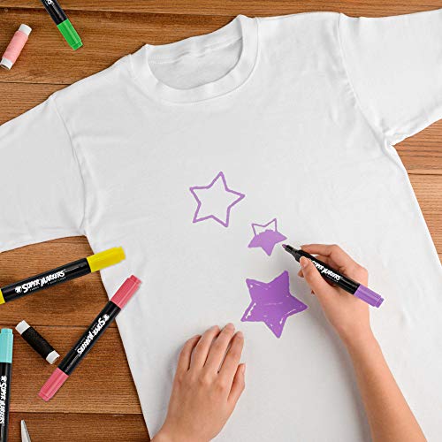 US Art Supply Super Markers 20 Unique Colors Dual Tip Fabric & T-Shirt Marker Set-Double-Ended with Chisel Point and Fine Point Tips - 20 Permanent Ink Vibrant and Bold Colors